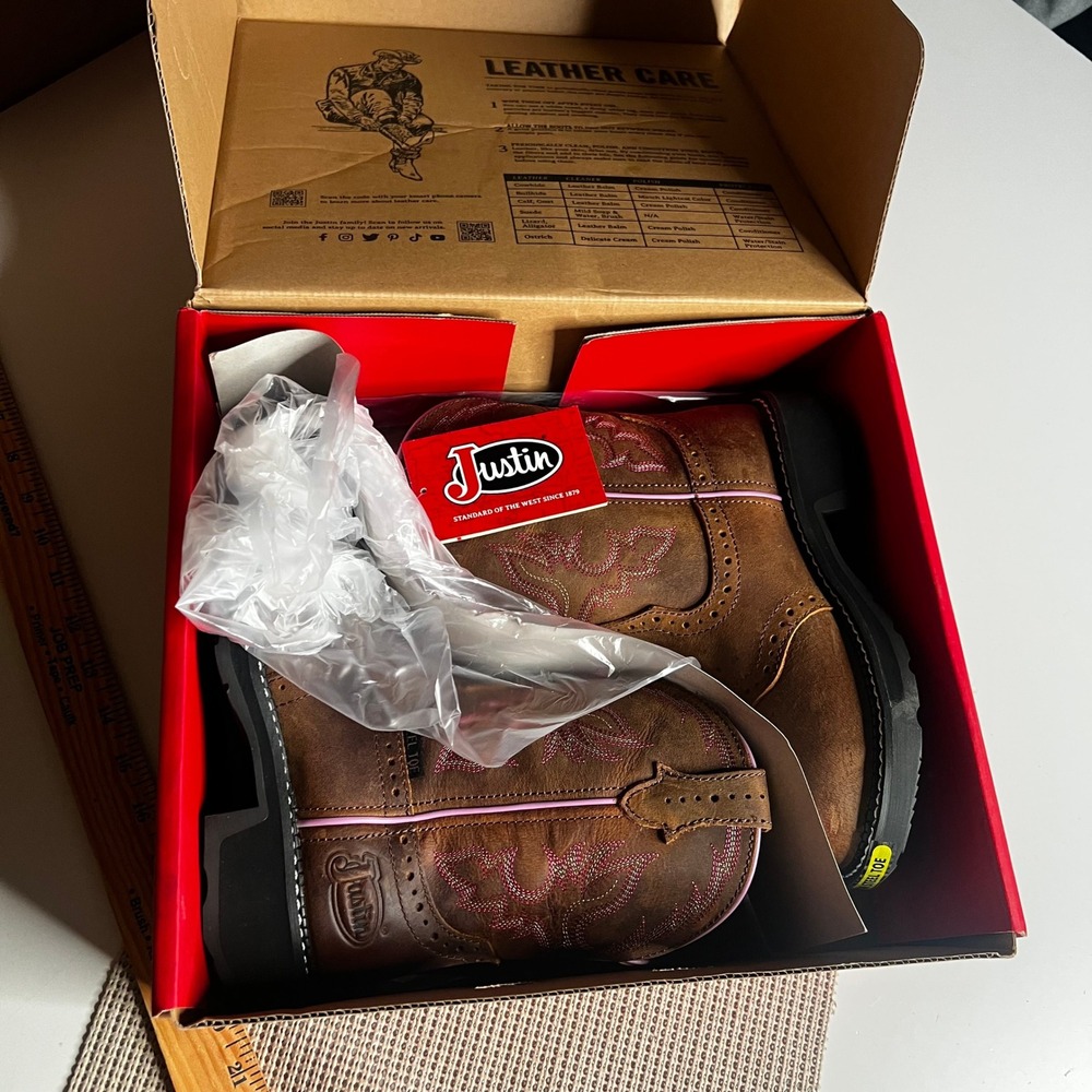Justin Gypsy Womens Steel Toe Brown Leather Western Work Boots GY9980 Size 6.5B